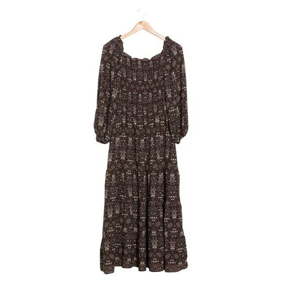 MAX STUDIO Womens Dress Midi Smocked Bodice Crepe Black Wine Size Medium NWT - Picture 2 of 3